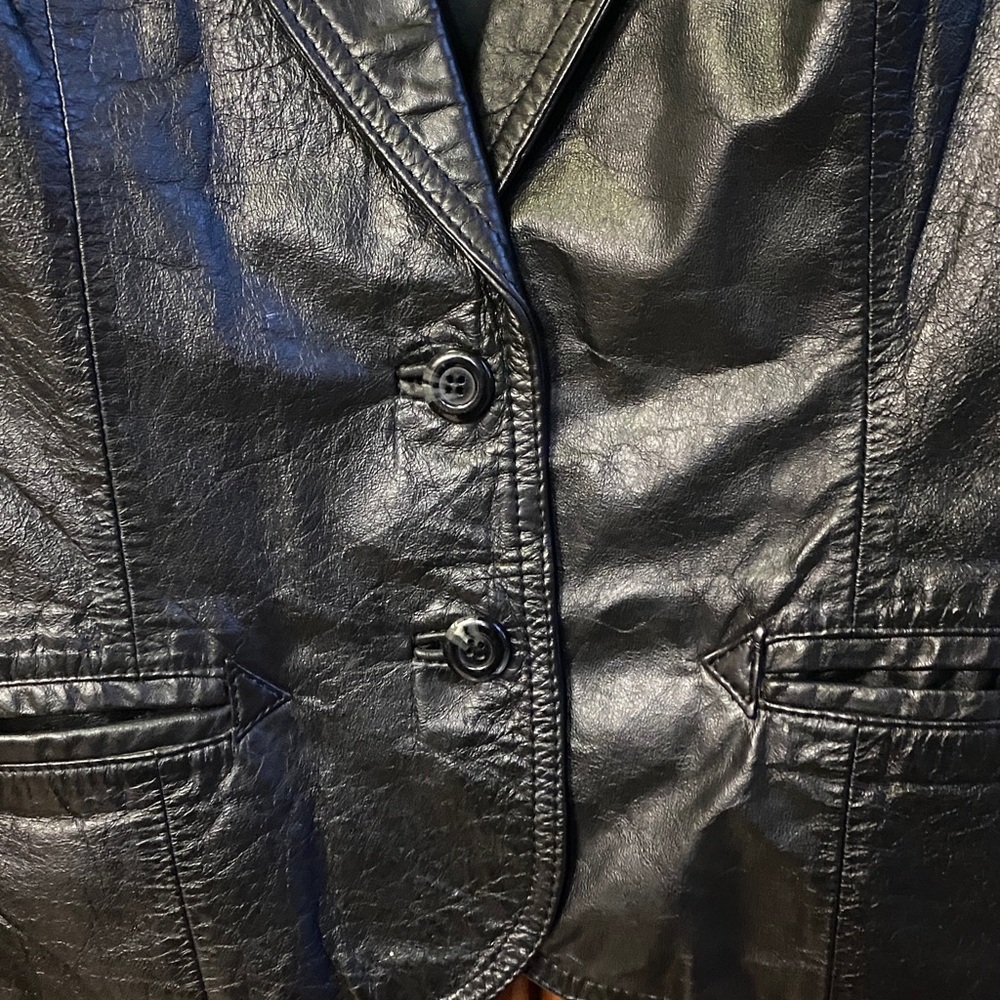 Women's  Black Leather Jacket Quiet Luxury Outdoor XS/XXS Classic Timeless - Picture 3 of 10
